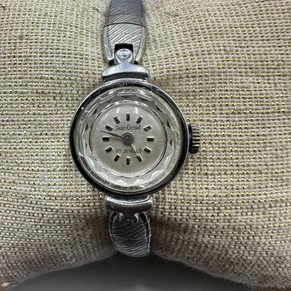 Vintage Jean Cardot Watch Women Manual Wind Dainty Round Dial 6 Inch